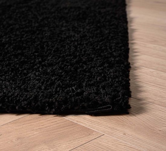 Ellende Kust opening Hoogpolig vloerkleed shaggy Trend effen - zwart 100x200 cm | bol.com