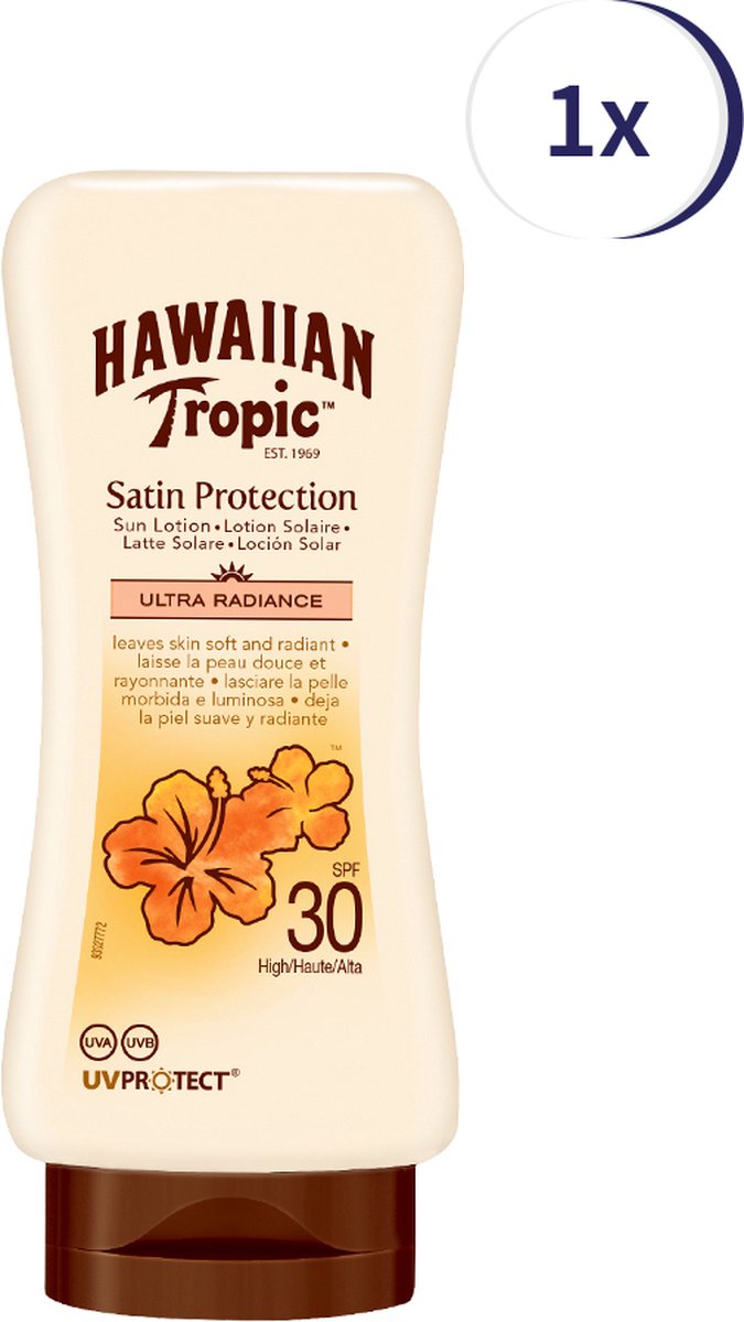 Goedkoopste Hawaiian Tropic Satin Protection Sun Lotion - SPF30 - 180ml - 2 Stuks - Zonnebrand - Tropische geur - Dermatologisch getest - Waterbestendig - Voordeelverpakking