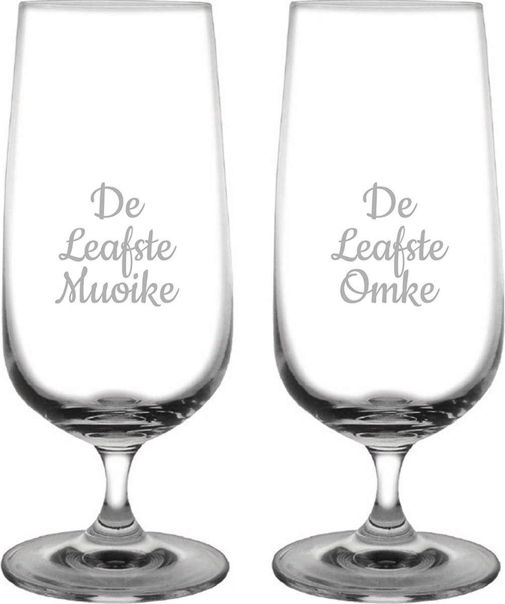 Gegraveerde bierglas op voet 41cl De Leafste Muoike-De Leafste Omke
