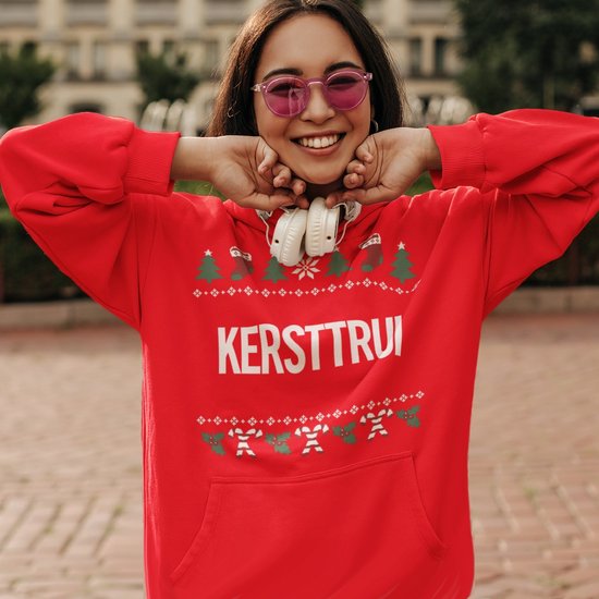 Foute Kerst Hoodie Candy Cane - Met tekst: Kersttrui - Kleur Rood - ( MAAT XL - UNISEKS FIT ) - Kerstkleding voor Dames & Heren