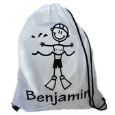 Sac de natation - sac à dos - blanc - avec naam - 36cm x 41 cm