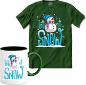 Let it snow - T-Shirt met mok - Dames - Bottle Groen - Maat XL