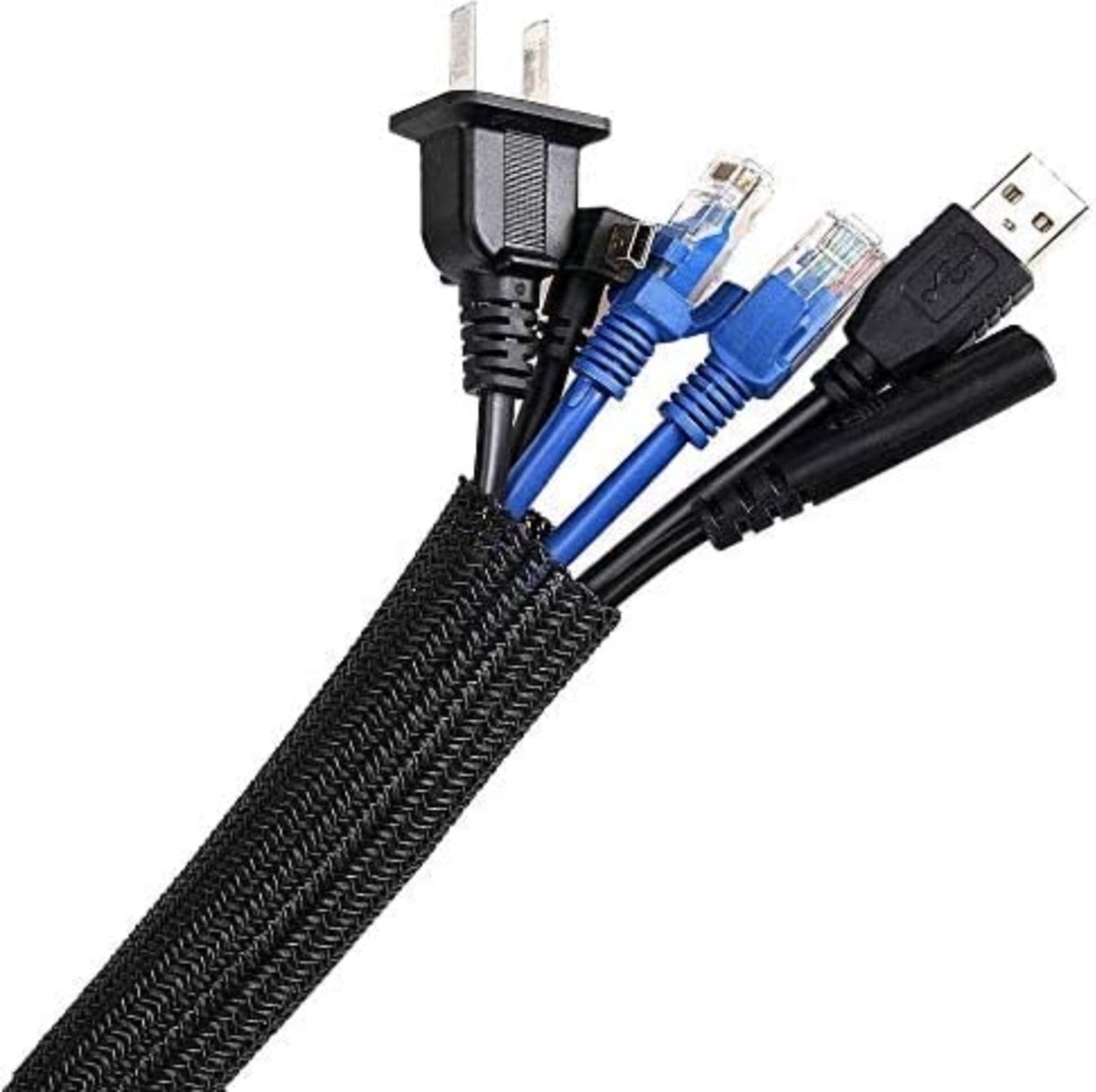 LAUWG - 3 m Kabelslang, 12-20 mm, zelfsluitend kabelkanaal, flexibel geweven kabelmantel, kabelmanagement voor bureau, TV, computer, pc, kabelbescherming voor hond, kat, zwart