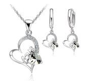 Ketting - oorbellen - hartjes sieradenset - valentijn - valentijnscadeautje - Zirkonia - cadeau voor vrouw - Liefs Jade