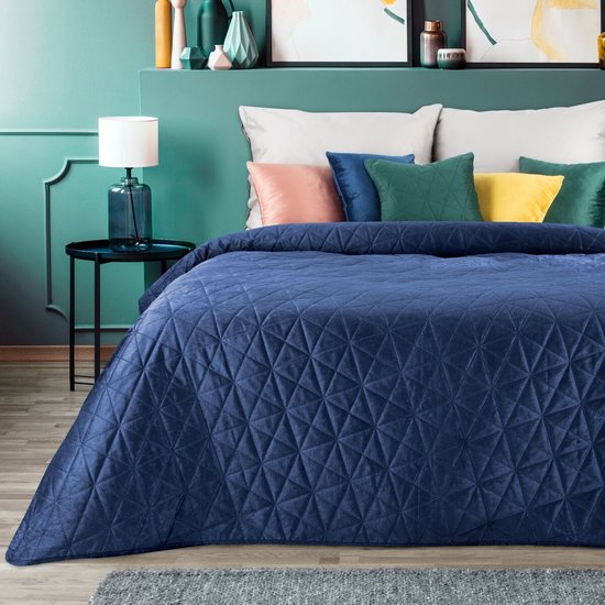 Oneiro’s luxe SI/ LUIZ /type 3/ Beddensprei Donkerblauw - 200x220 cm – bedsprei 2 persoons - donkerblauw – beddengoed – slaapkamer – spreien – dekens – wonen – slapen