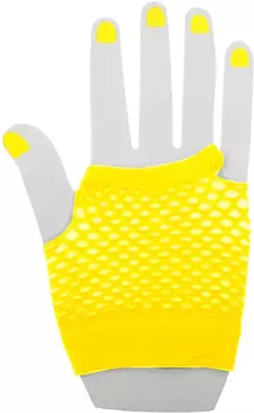 Gants Madia - Jaune Fluo - Acryl - Taille Unique - 1 Paire - Fête - Carnaval - Madonna - Wrong Party - Fitness - Skate party