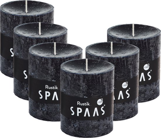 SPAAS Kaarsen - Zwarte Rustieke Kaarsen 68/80 mm - Stompkaars - Set van 6 Stuks - ± 30 Branduren - Voordeelverpakking