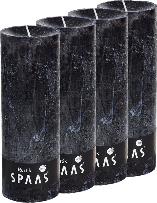 SPAAS Kaarsen - Rustieke stompkaarsen 70/190 mm - Zwart - Set van 4 - ± 95 Branduren
