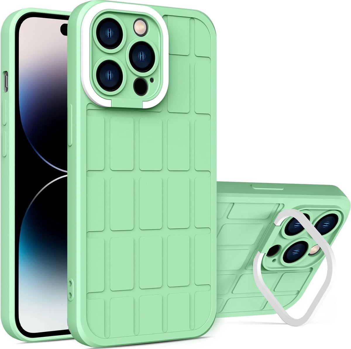 Mobigear Hoesje geschikt voor Apple iPhone 14 Pro Max Telefoonhoesje Hardcase | Mobigear Cube Backcover met Standaard | iPhone 14 Pro Max Case | Back Cover - Groen