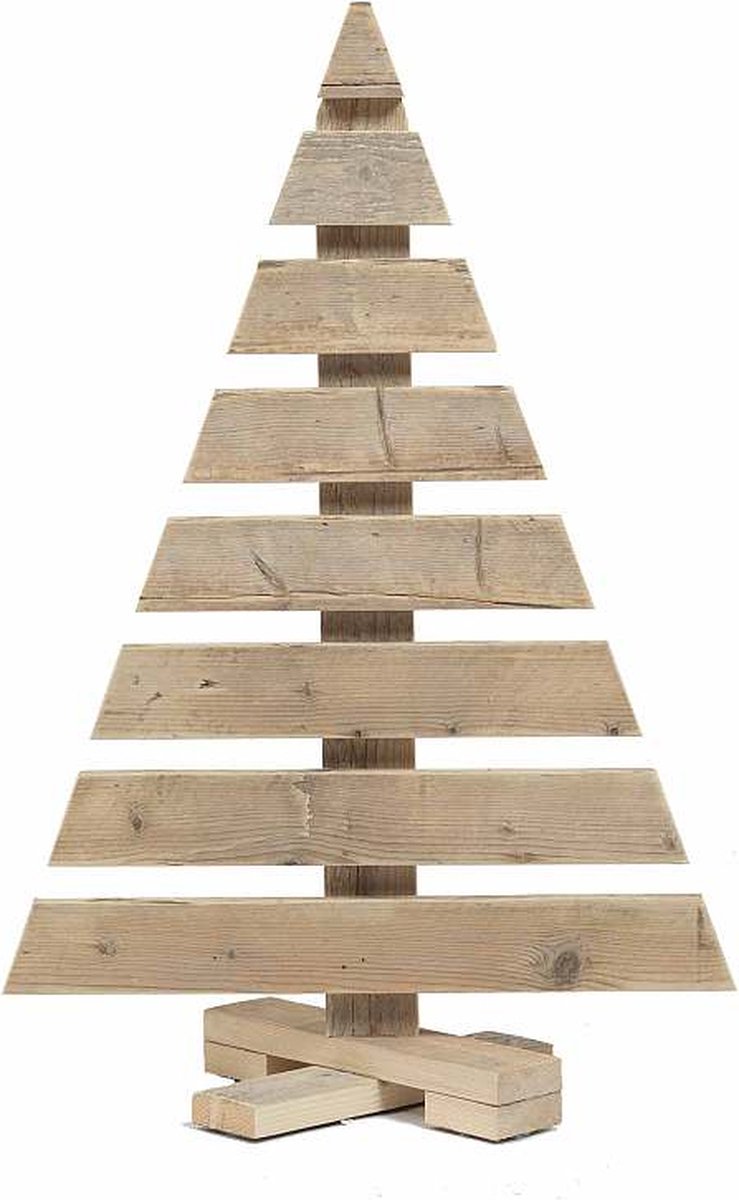 luxe steigerhouten kerstboom 120 cm hoog - van hoge kwaliteit met houten onderstel - kerst - boom - steigerhout - hout- houten - decoratie - interieur
