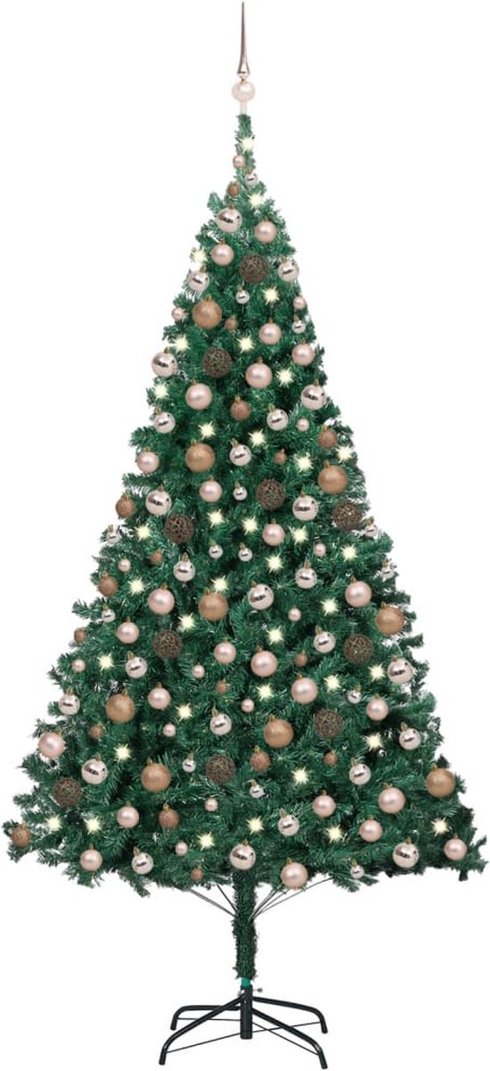 Prolenta Premium - Kunstkerstboom met LED's en kerstballen 210 cm PVC groen