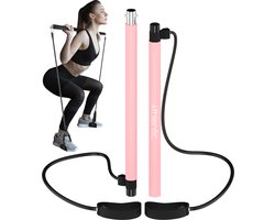 Athlentic® Pilates bar - Pilates stick - Fitness bar - Pilates stok - Fitness stick - Yoga stok - Fitness materiaal voor thuis - Weerstandsbanden - Resistance band set - Sport Elastiek Banden - Fitness Elastiek - Fitness + Trainingsschema Roze