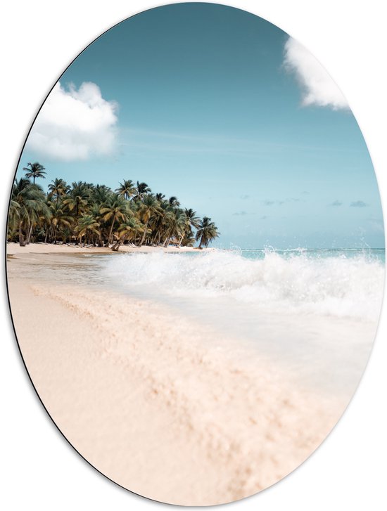 WallClassics - Dibond Ovaal - Govlen op een Tropisch Strand - 72x96 cm Foto op Ovaal (Met Ophangsysteem)