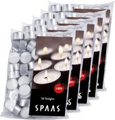 SPAAS Kaarsen - Theelichtjes 250 Stuks - ± 8 Branduren - Wit - Waxinelichtjes - Voordeelverpakking - Kaarsen met lange brandduur