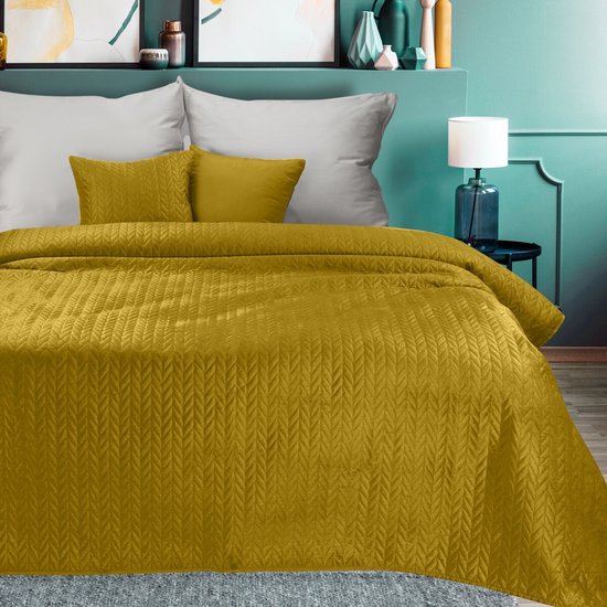 Oneiro's luxe SI/ LUIZ /type 4/ Couvre-lit Jaune moutarde - 200x220 cm - couvre-lit 2 personnes - jaune moutarde - literie - chambre - couvre-lits - couvertures - vivre - dormir