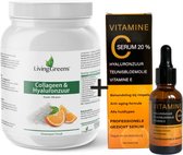 LivingGreens-Aanbieding-Collageen-Hyaluronzuur-poeder-vitamine C serum-facelift-huidverjonging-huidconditie verbetering-acne-rode huid