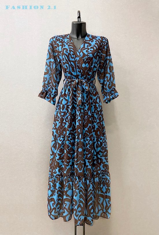Trendy jurk Blauw -Bruin