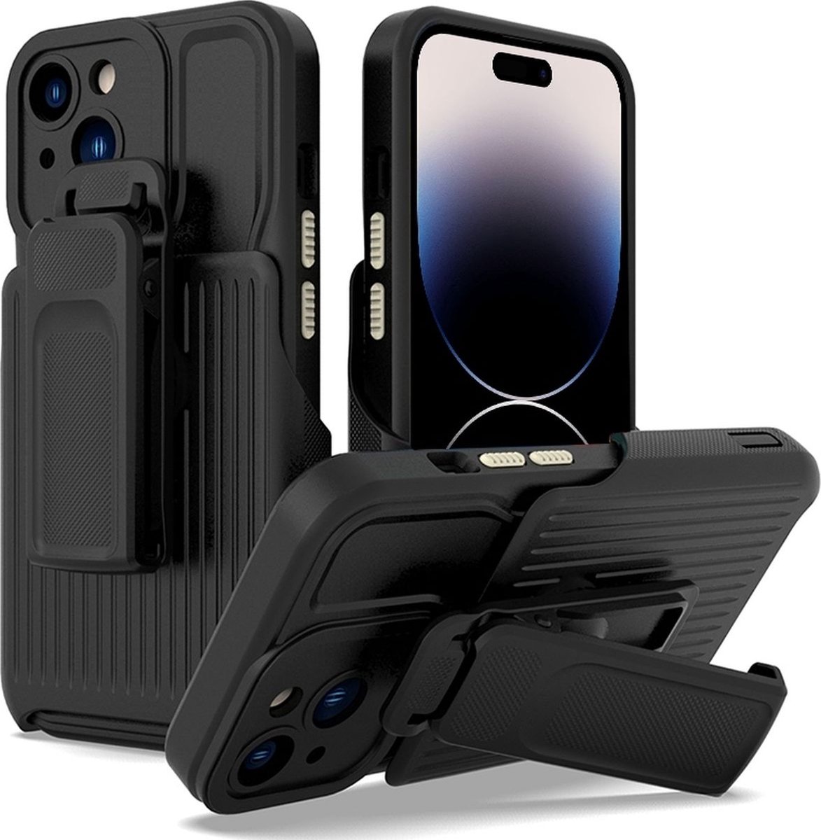 Mobigear Hoesje geschikt voor Apple iPhone 14 Pro Max Telefoonhoesje Hardcase | Mobigear Explorer Backcover Shockproof met Standaard | Schokbestendig iPhone 14 Pro Max Telefoonhoesje | Anti Shock Proof - Zwart
