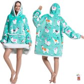 Custombear.nl - extra long sherpa lined dubbel laags snuggle hoodie plaid met mouwen lama