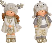 Decoratieve Winterkinderen van poly wit, grijs - koppel van 2 - koppel winterkinderen