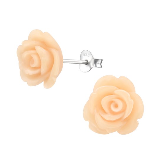Joy|S - Zilveren roos oorbellen - 1.3 cm - bloem - peach roze