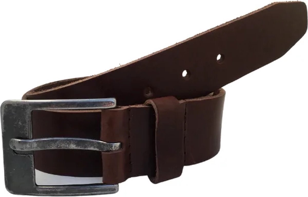 Leren broekriem 4,5 cm - Leren riem heren/dames - Nikkelvrije gesp - donker bruin - Riemmaat 95 - Totale lengte 110 cm - Kledingmaat L