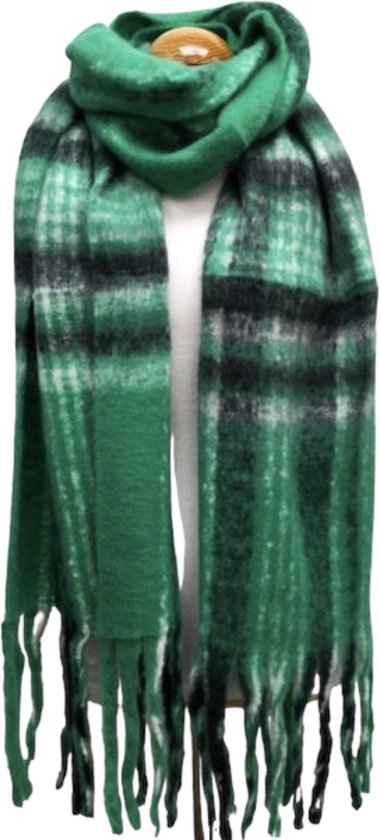 Warme Sjaal - Dikke Kwaliteit - Geruit - Groen/Zwart - 215 x 38 cm (225)