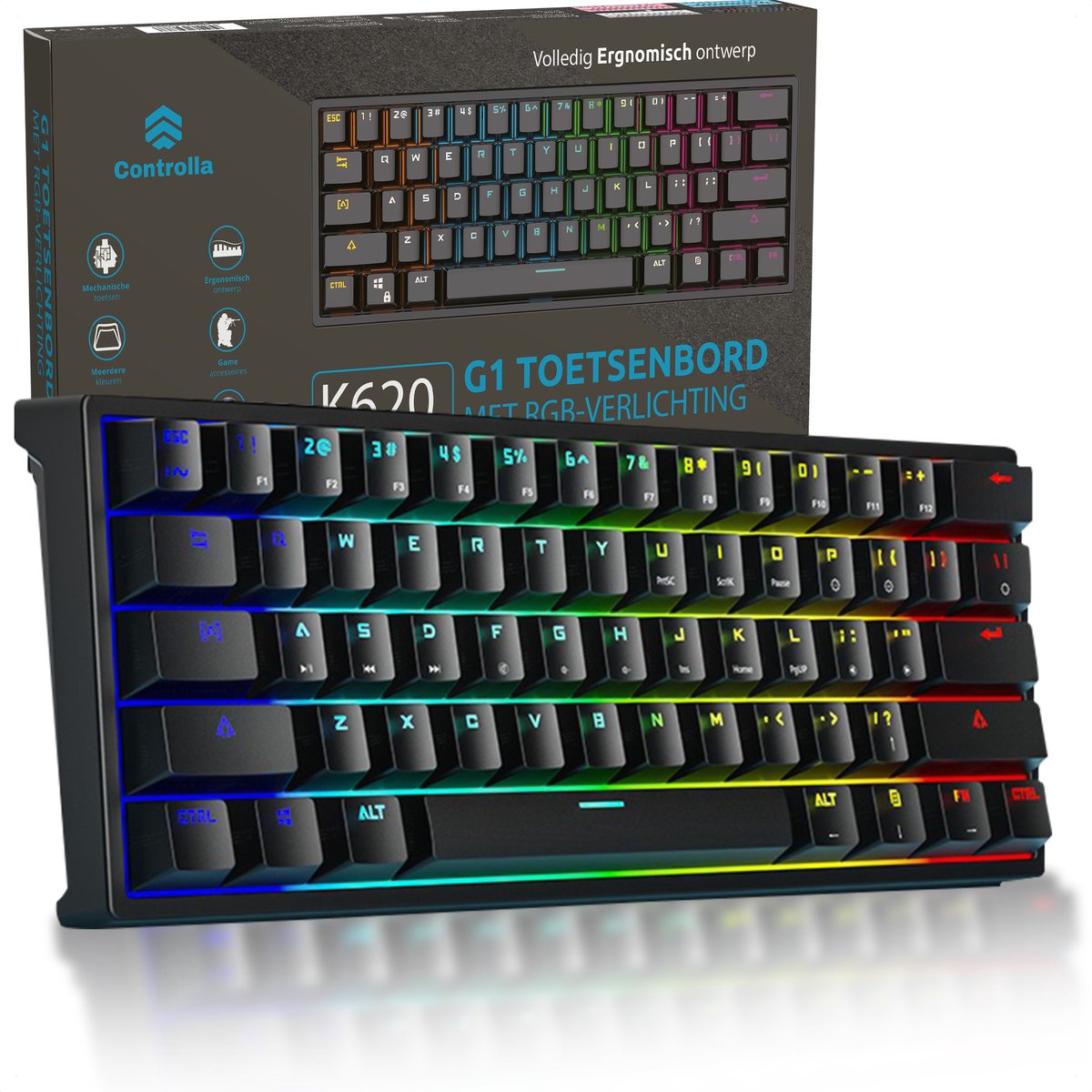Gaming keyboard 60 procent - Mechanisch gaming toetsenbord - Toetsenbord gaming - QWERTY