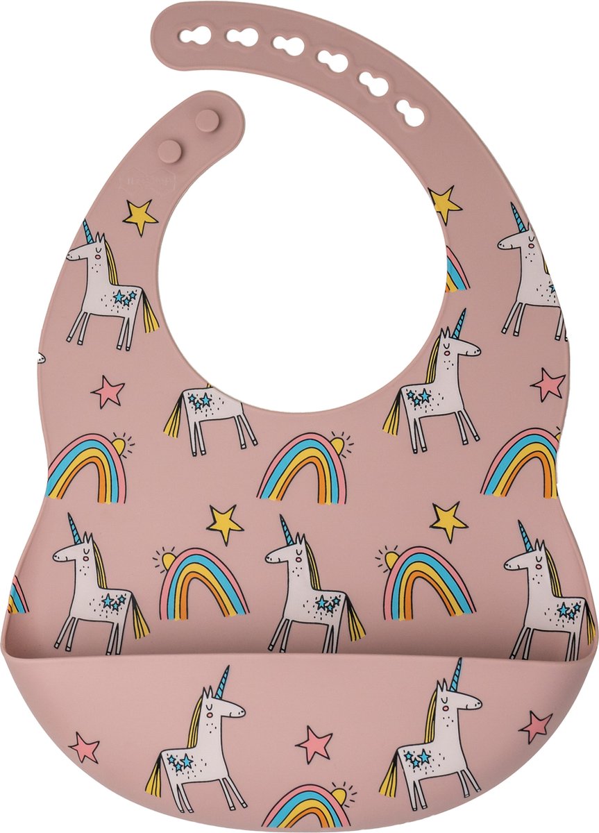 Goedkoopste JU&MP Siliconen Slabbetje - Baby - met Opvangbakje - Eenhoorn - Roze
