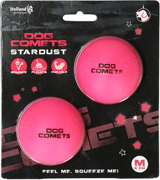 Dog Comets Ball Stardust - Hondenspeelgoed - Hondenbal - Ø6 cm - 2-pack - Natuurlijk rubber - Drijvend en Stuiterend - Roze