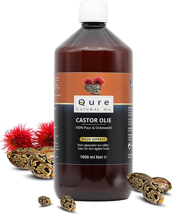 Castor Olie 1 Liter | Biologisch | 100% Puur & Onbewerkt | Wonderolie - Ricinusolie | Food-Grade Kwaliteit | Koudgeperste Castor Oil voor Haar, Huid, Wenkbrauw en Wimpers | Huidolie | Haarolie