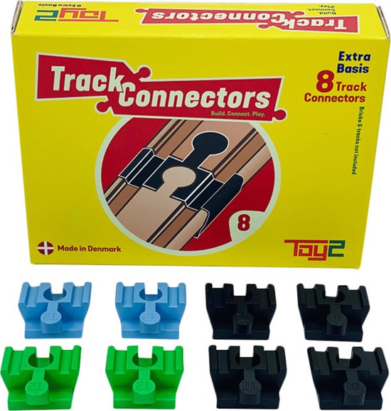 Toy2 Track Connectors - 8 stuks - Treinbaanonderdelen - Houten Treinbaan - Voor LEGO DUPLO©, BRIO©, IKEA