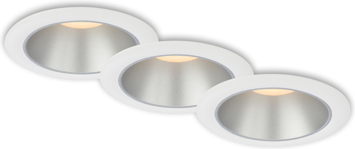 Briloner Leuchten - Set van 3 inbouwspots badkamer, LED inbouw, IP44 spatwaterdicht, warm wit licht, inbouwspot badkamer, wit - zilver, 95x54 mm