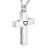 Fako Bijoux® - Ketting - Ashanger / Assieraad - Kruis Forever Loved - RVS - Staal - Zilverkleurig