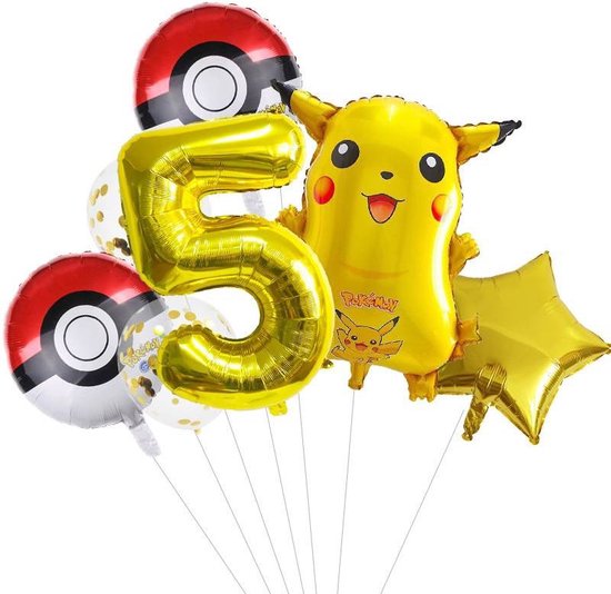 Pokémon ballonnen - Pokémon feestpakket - Set 7 stuks - Themafeest - Ballon 5 jaar - Pikachu ballon - Pokemon verjaardag versiering - Verjaardag versiering - Ballon pakket