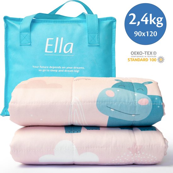 Ella® Verzwaringsdeken Kind 2,4kg - 90 x 120cm - Zwaartedeken - Weighted Blanket - Verzwaarde Deken - OEKO-TEX Katoen - Nijlpaard