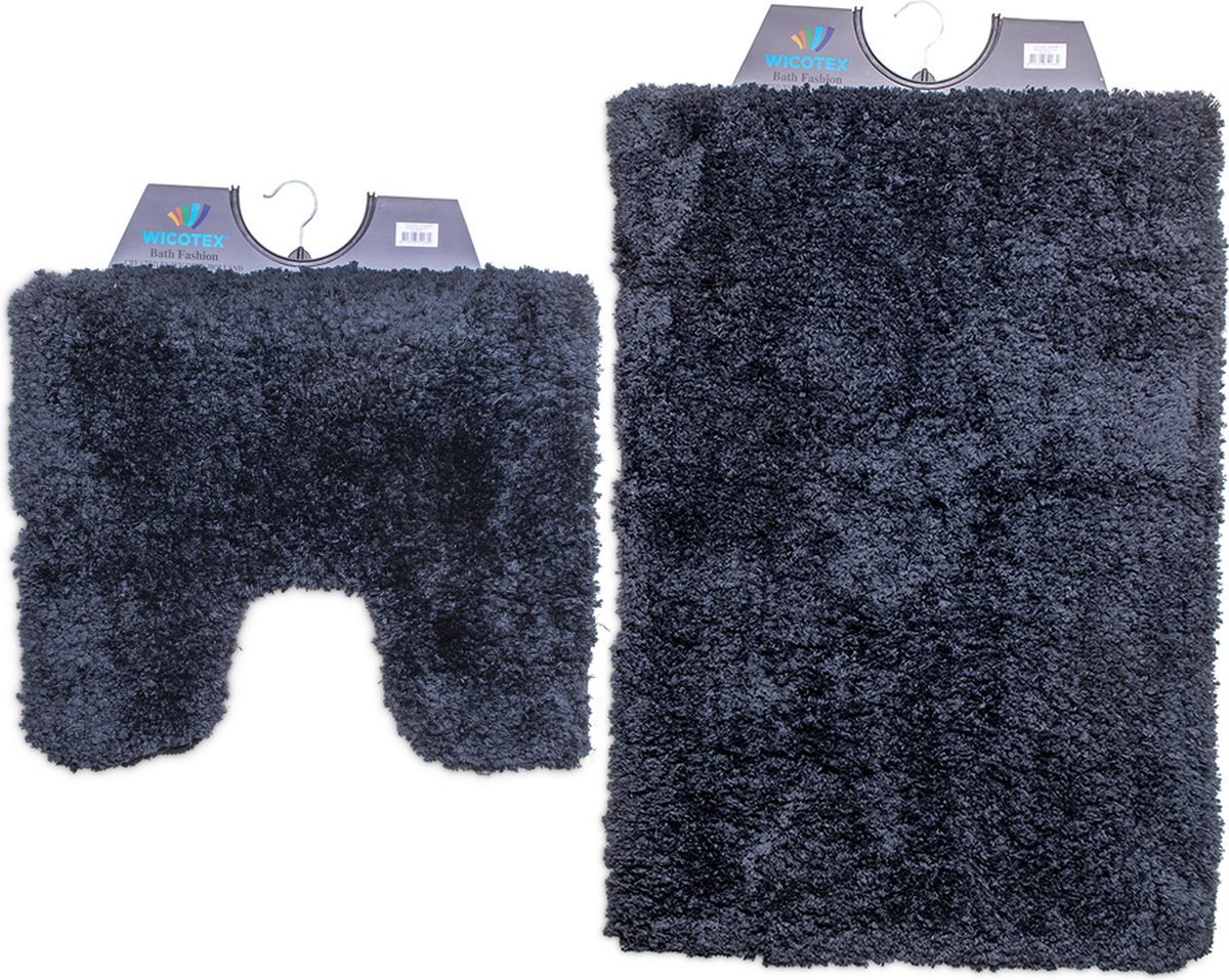 Wicotex - Badmat set met Toiletmat - WC mat met uitsparing Pure Antraciet - Antislip onderkant - Wicotex