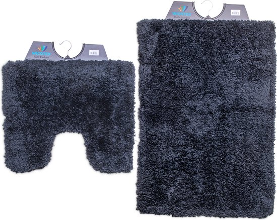 Wicotex-Badmat set met Toiletmat-WC mat-met uitsparing Pure antraciet-Antislip onderkant