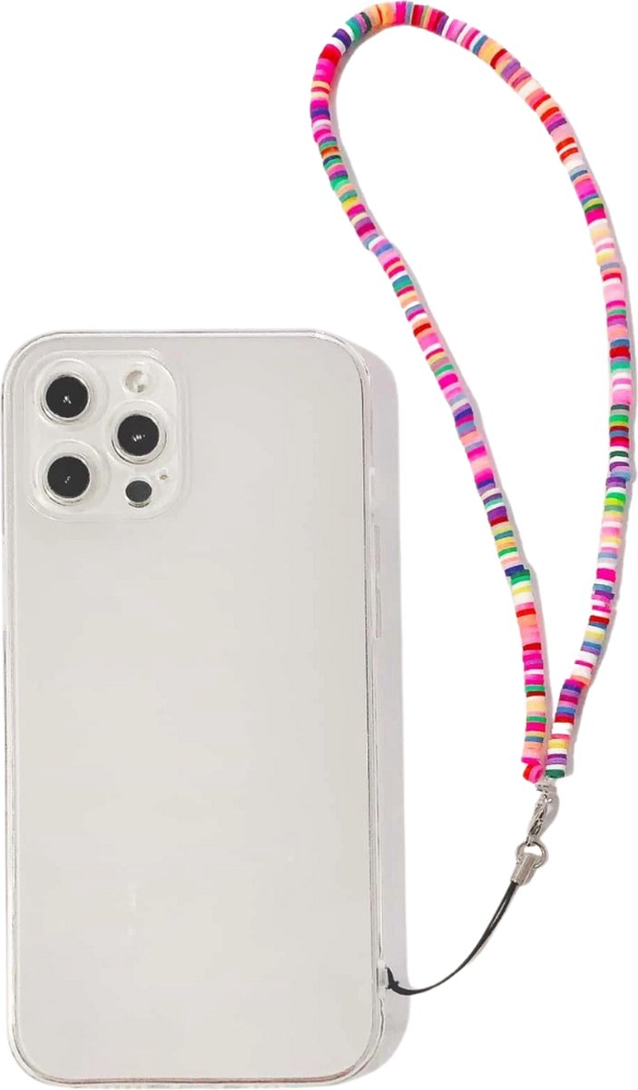Phone cord Rainbow met iPhone hoesje 13 Pro Max | telefoonketting | telefoonkoord voor om pols | iPhone 13 Pro Max | kralen | regenboog