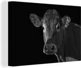 Canvas - Dieren - Koe - Zwart - Wit - Muurdecoratie - 30x20 cm - Canvas doek - Foto op canvas