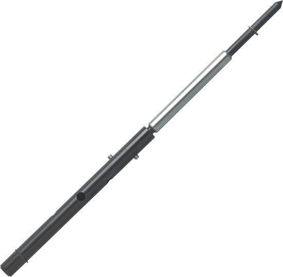 Zwarte centreerpen met een metalen punt en meerdere gaten in de schacht.