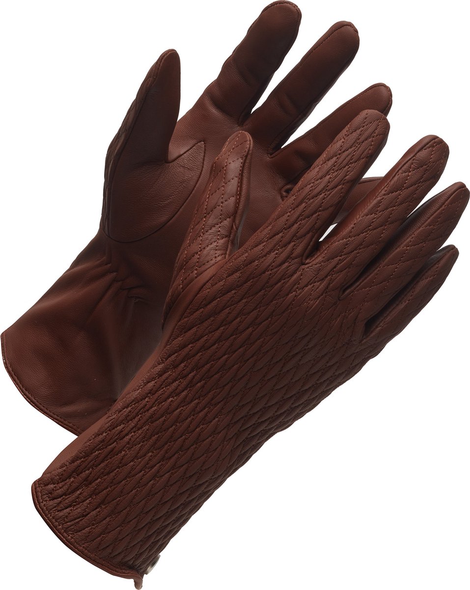 Bruine Handschoenen Dames Schapenleer - Extra Lang - Touchscreen - Zachte Wollen Voering - Model Jade - Leren Dames Handschoenen - maat M