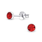 Joy|S - Zilveren ronde oorbellen - 4 mm - rood kristal - oorknoppen