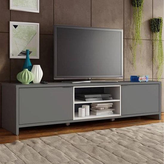 Emob- TV Meubel Tv-meubel Trent met 2 deuren - 180cm - Wit; Grijs | bol.com