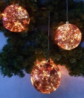 Luca Lighting Hangende kerstbal rood met verlichting op batterijen , Set van 3, Groter maat D20cm , Vlok,Ster en Merry Christmas