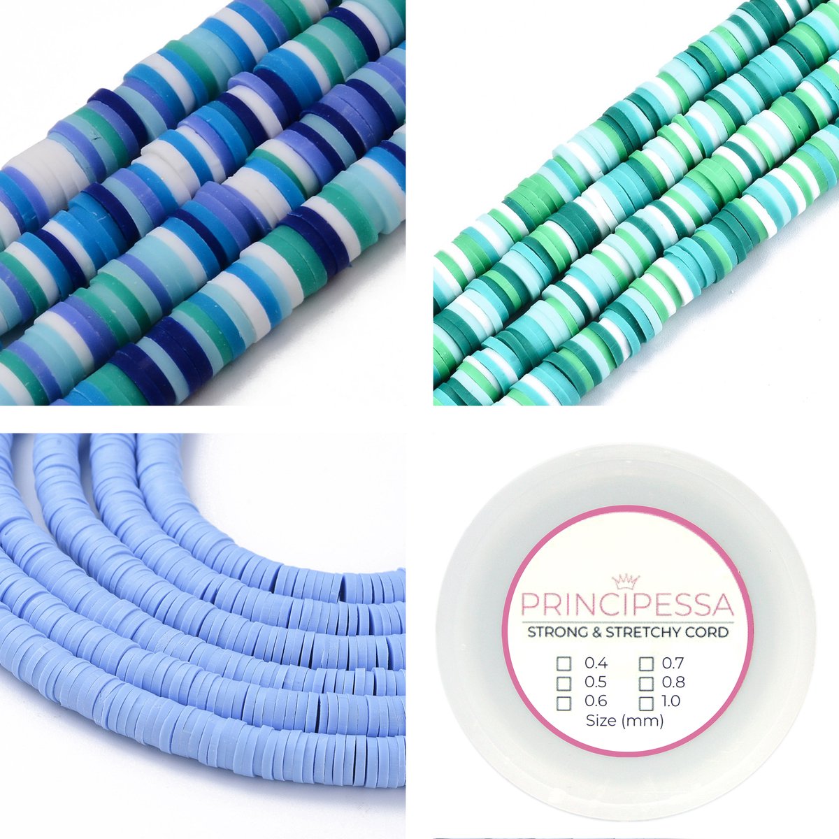 Principessa Katsuki kralen met rol elastiek – Blauw-mix, Groen-mix en Lichtblauw – 1.150 kralen – Polymeer klei – 6mm kralen