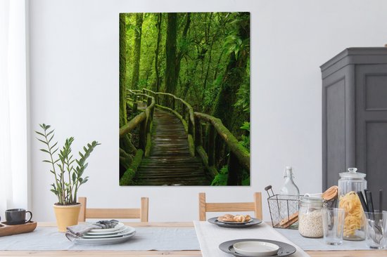 Toile - Peinture - Forêt - Arbres - Jungle - Chemin - Décoration murale Murale - Toile - 90x120 cm