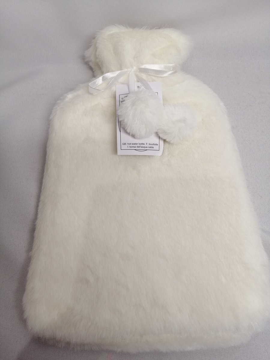 Goedkoopste Warm Water Kruik - 2 liter - Baby - met Pom Pom - Ecru - 33 x 20 cm Heel zacht Pluche - Kado Tip !!