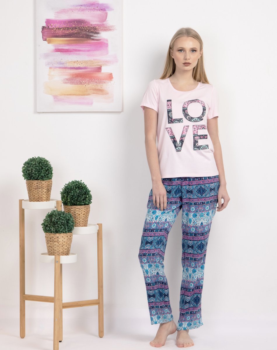 Vanilla Love dames pyjama - Pyjamasets - Tweedelig - Viscose - Roze - PJ1544