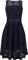 La V  bloemenkant jurk met V hals achterkant Donkerblauw 164